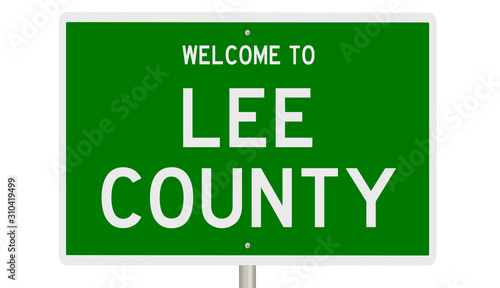Rendering of a green 3d highway sign for Lee County