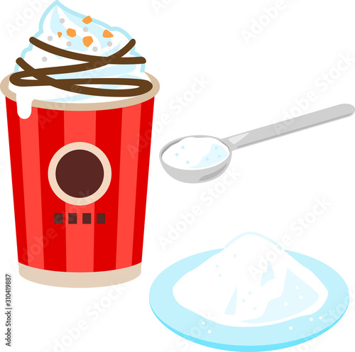 コーヒー飲料と山盛りの砂糖
