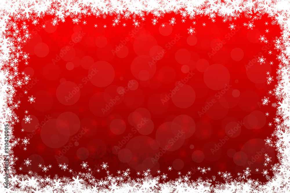 Merry Christmas red background with snowflakes and copy space.
