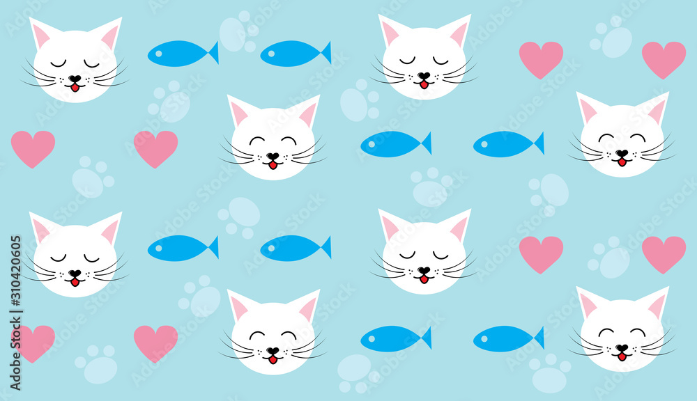 white kittens on blue with fish