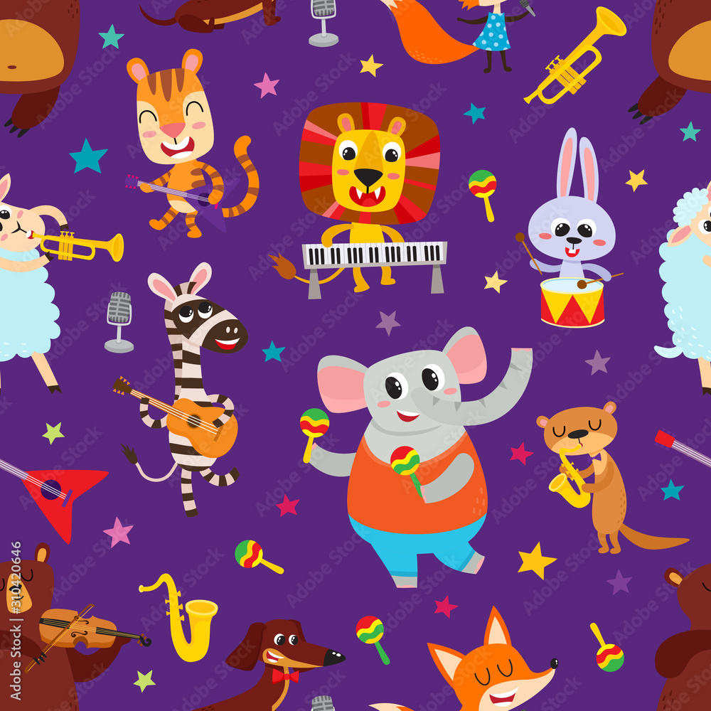 Cute adorable animals character with musical instrument. Cute adorable animals character with musical instrument.