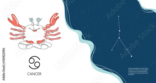 Zodiac background. Cancer constellation. The element of water.