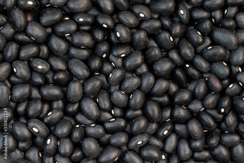 Close-up of black beans or Tolosa beans. Spain