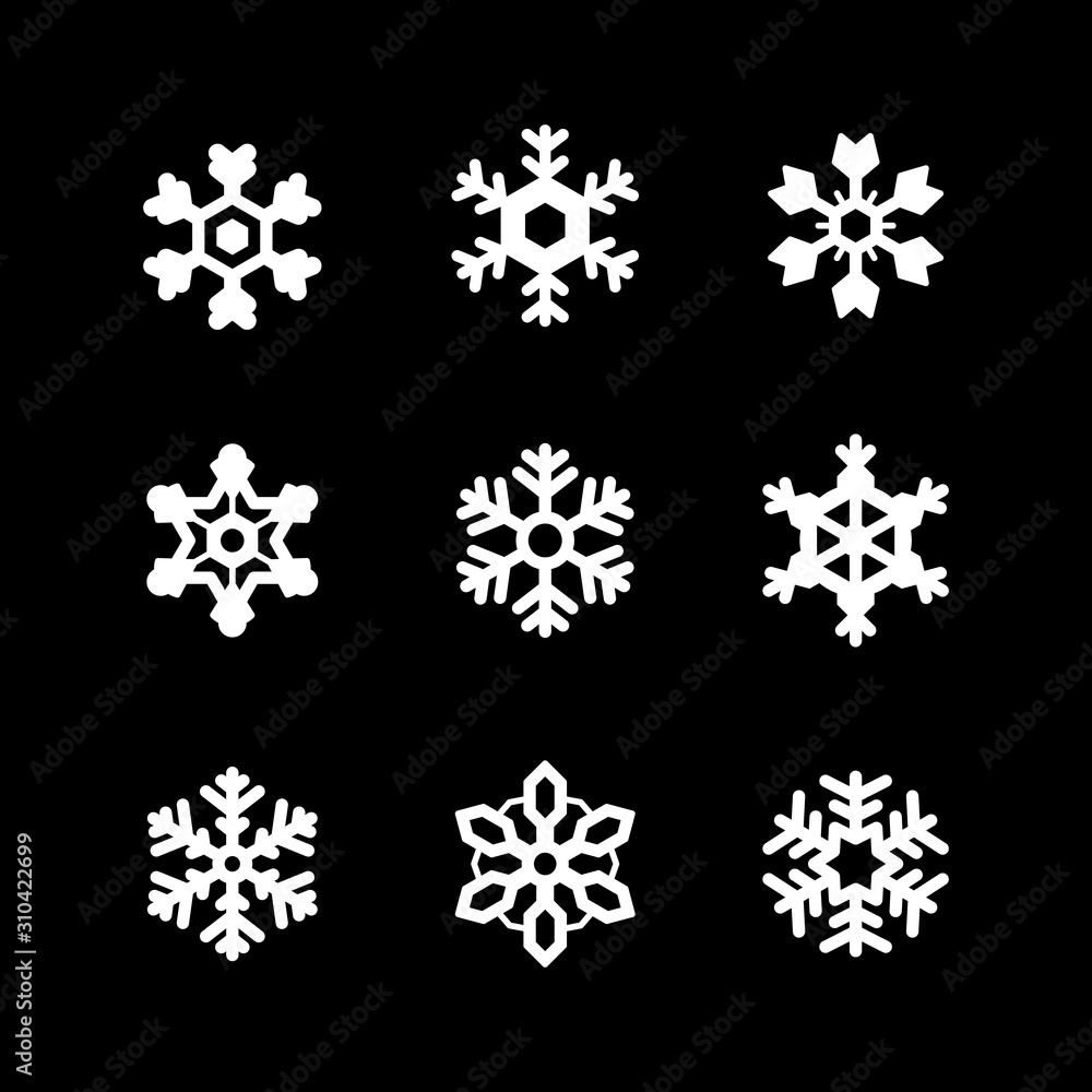 Set glyph icons of snowflake Set glyph icons of snowflake