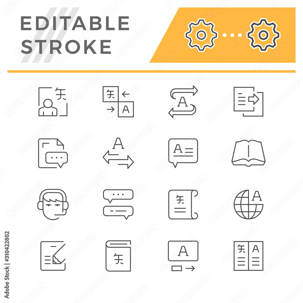 Set line icons of translation Set line icons of translation