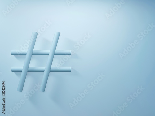 Hashtag sign on blue background  social media and creativity concept with copy space 3d rendering  3d illustration