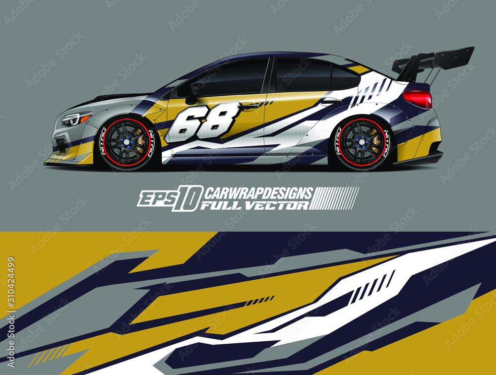 Racing car wrap design vector. Graphic abstract stripe racing background kit designs for wrap vehicle, race car, rally, adventure and livery. Full vector eps 10 Racing car wrap design vector. Graphic abstract stripe racing background kit designs for wrap vehicle, race car, rally, adventure and livery. Full vector eps 10
