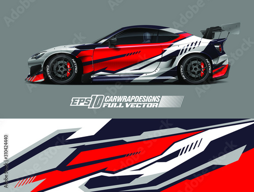 Racing car wrap design vector. Graphic abstract stripe racing background kit designs for wrap vehicle, race car, rally, adventure and livery. Full vector eps 10