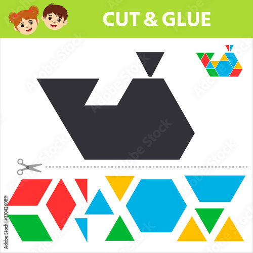 Education logic game for preschool kids. Find a match between a marine animal and geometric shapes. Preschool worksheet activity. Children funny riddle entertainment. Vector illustration