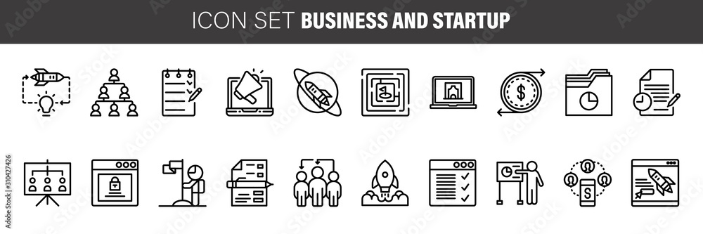 Fototapeta premium Start Up Business Outlined Line Vector Icon Set Icon