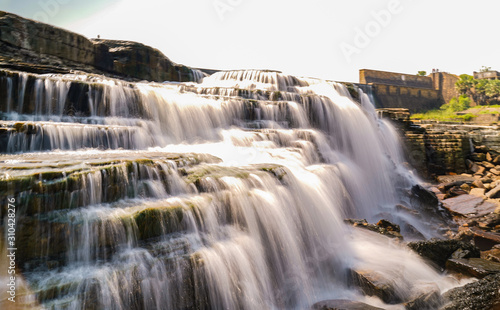 Mirzapur, Uttar Pradesh / India, October 12 2019: Lakhaniya Dari Waterfall and Latif Shah Dam at a distance of 54 km from Varanasi,