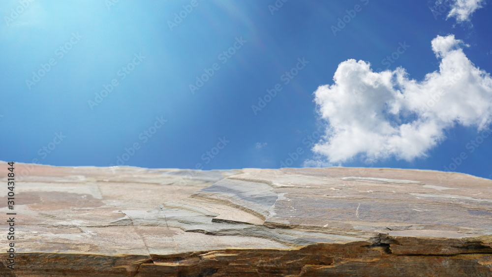 Front Stone on white cloud sky background, use for web design and wallpaper background..