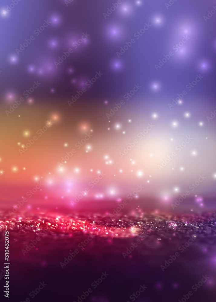 Fototapeta premium Abstract background. Defocused lights of the night city. Brilliant festive background with neon glow.
