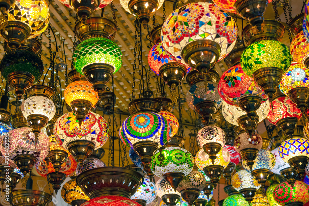 Turkish glass and color lamps in bazaar