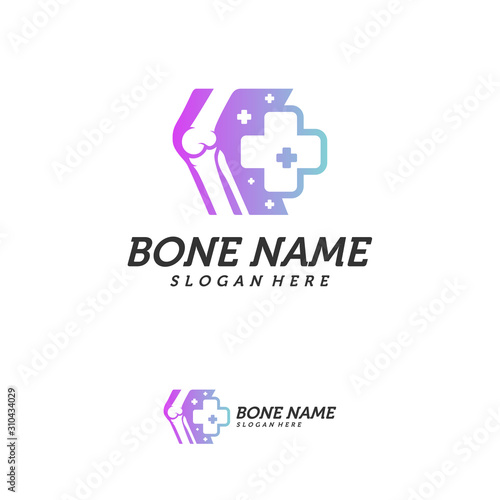 Bone Plus logo. Healthy bone Icon. Knee bones and joints care protection logo template. Medical flat logo design. Vector of human body health. Emblem symbol.