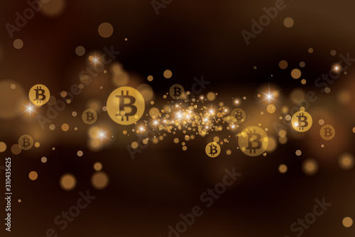 Bitcoin texture background with gold blurred shining. Cryptocurrency Bitcoin background vector illustration. Free space.