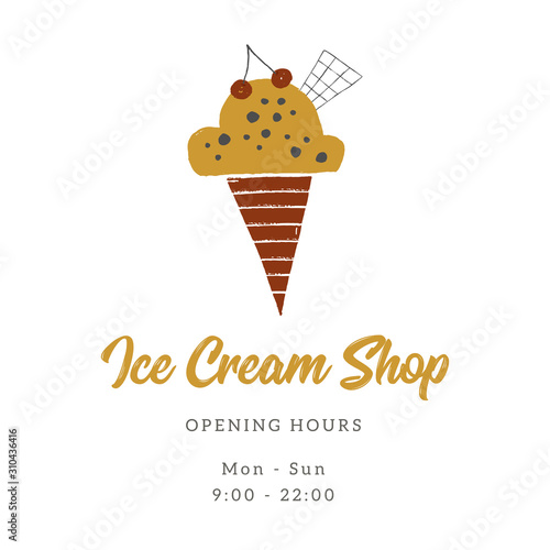 Vector template for shop or cafe with hand drawn ice-cream.