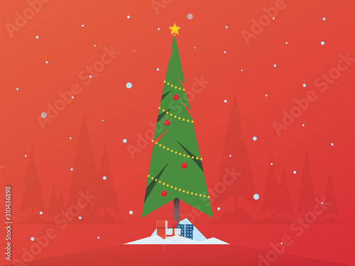 live Christmas tree with balls and garlands