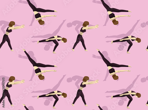 Manga Cartoon Gymnastic Move Aerial Walkover Vector Seamless Background Wallpaper-01