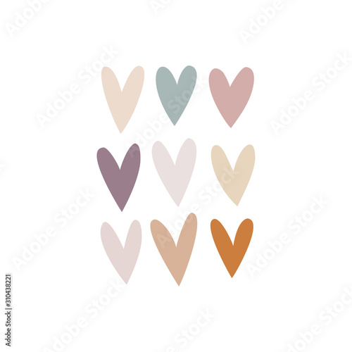 Vector set of coloured heart silhouette in various shapes isolated on white. Simple flat hearty design with rough, uneven edge. Love collection for Valentines day.