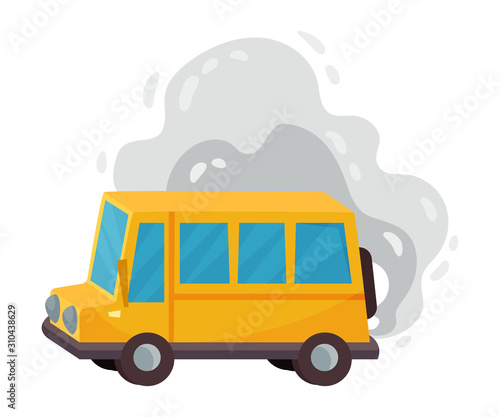 Cartoon Bus Riding and Throwing Out Smoke Vector Illustration