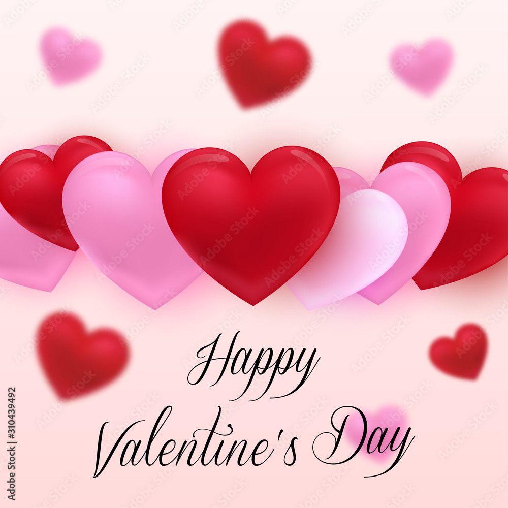 Valentine's day background with red and pink hearts with greeting text happy Valentines day. Vector Illustration.