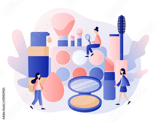 Makeup consept. Beauty blog, Beauty Salon, Makeup Courses, Make Up artist, Cosmetics Masterclass, Face Care and Beauty. Modern flat cartoon style. Vector illustration on white background