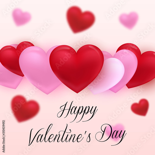 Wallpaper Mural Valentine's day background with red and pink hearts with greeting text happy Valentines day. Vector Illustration. Torontodigital.ca