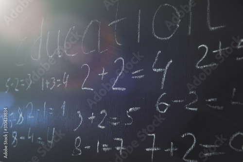 primary  maths formulas written on the blackboard background