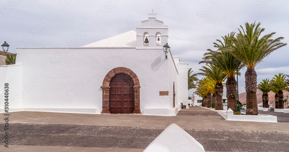 The beautiful Ermita de San Marcial de Limoges or del Rubicón church in Femes, Lanzarote, Canary Islands, Spain