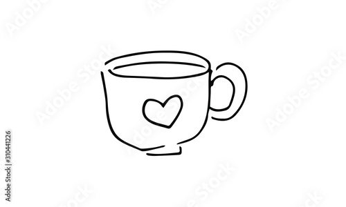 hand-drawn tea or coffee mug with heart. cute tea  coffee  Valentine Doodle art. use it as a clipart in greeting cards  print on clothes  animation  packaging