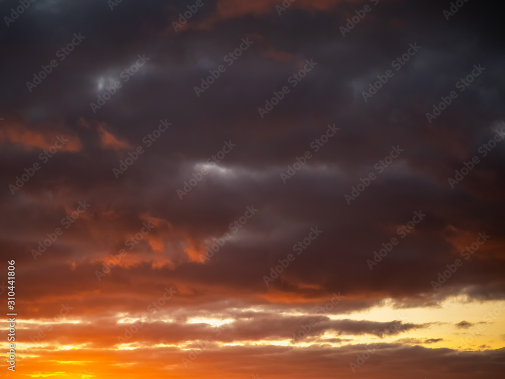 Natural sunset sunrise cloudy sky. Nature background.