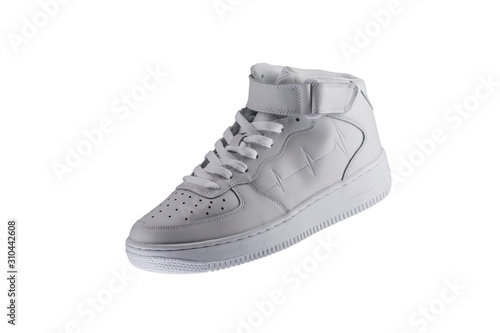 Sport shoes. White high sneaker on a white background.
