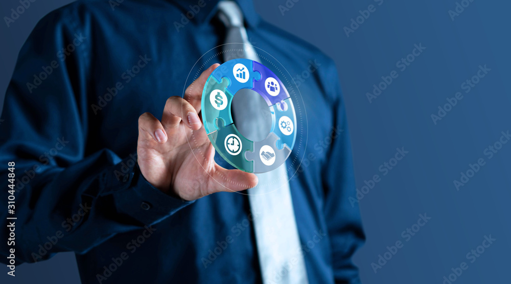 Businessman show management 3d circle icon of business - obrazy, fototapety, plakaty 