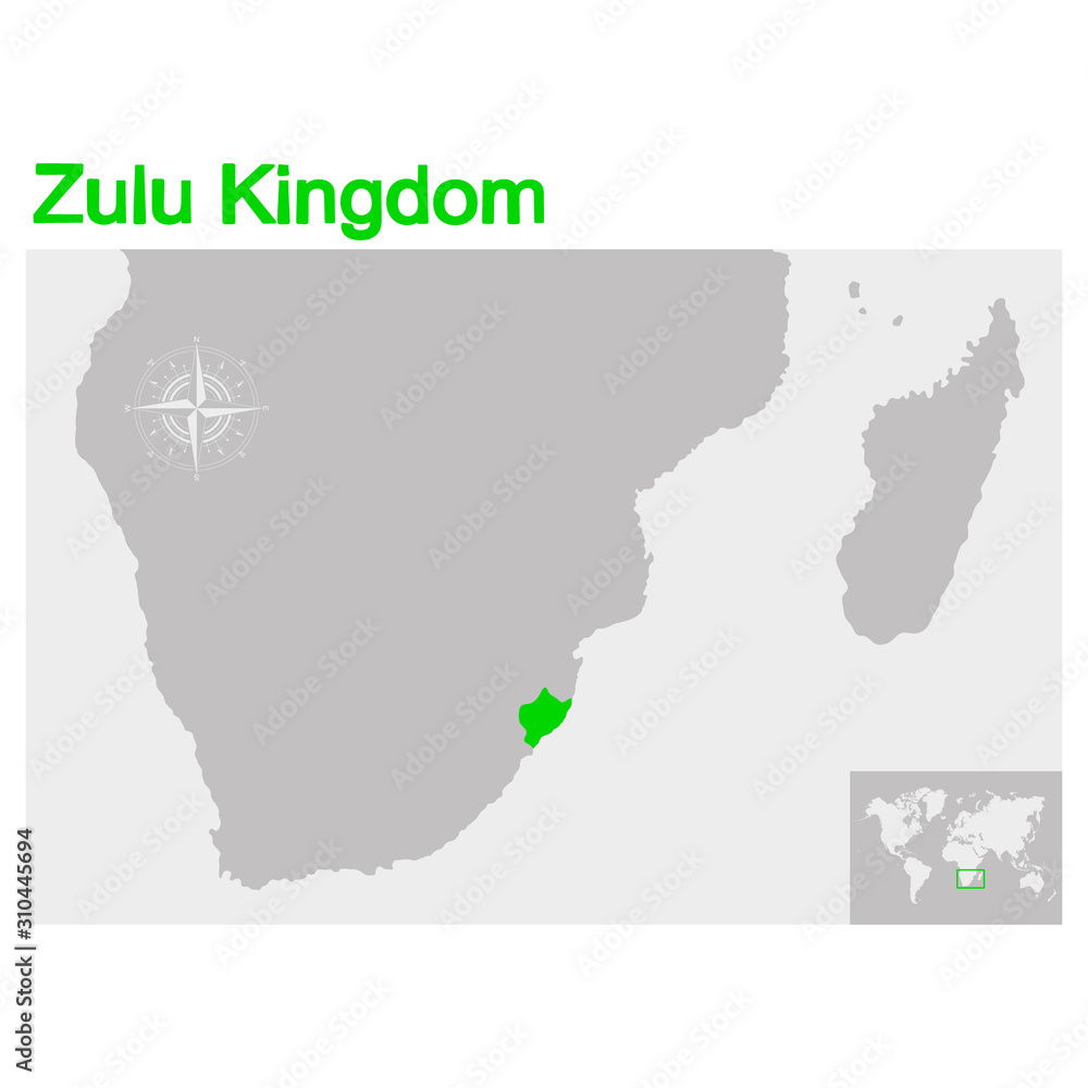 vector illustration with map of the Zulu Kingdom