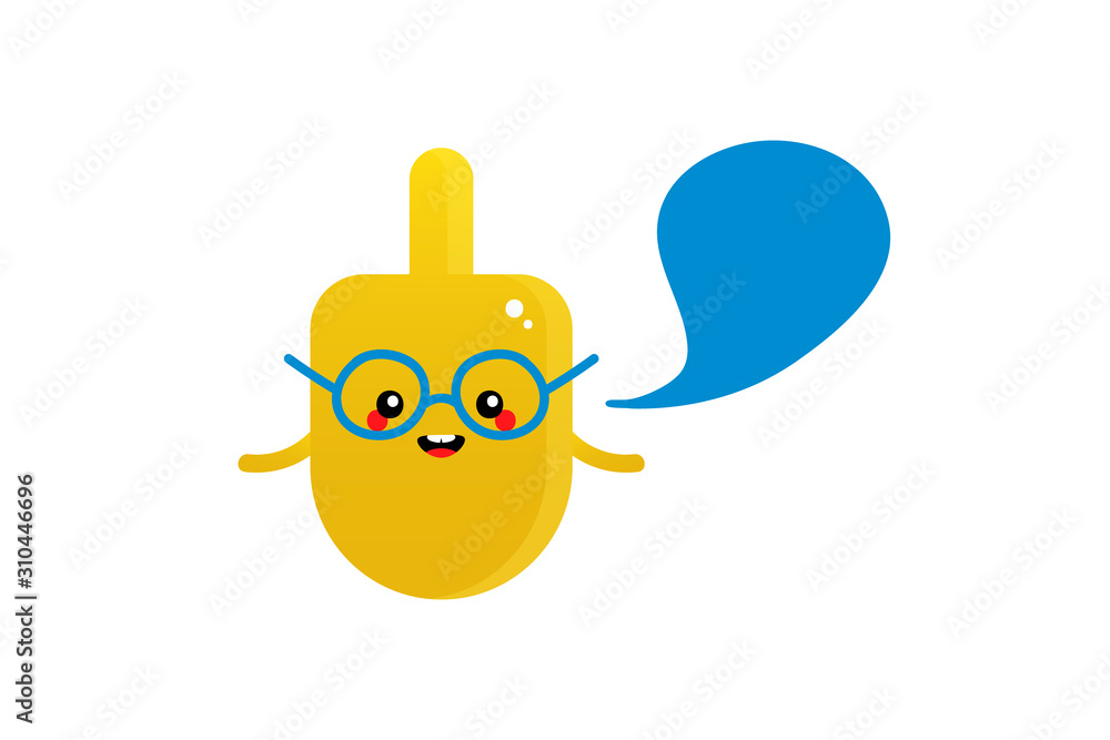 Cute vector cartoon dreidel toy character with speech bubble for Hanukkah design. Cute vector cartoon dreidel toy character with speech bubble for Hanukkah design.