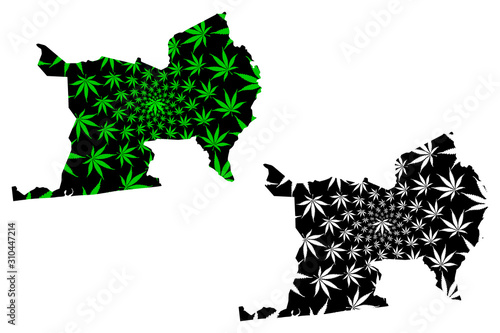 Lagunes District (Ivory Coast, Republic of Cote dIvoire) map is designed cannabis leaf green and black, Lagunes map made of marijuana (marihuana,THC) foliage....