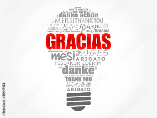 Gracias Thank You in Spanish light bulb word cloud in different languages