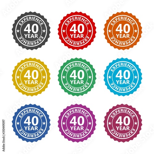 Forty years experience color icon set isolated on white background