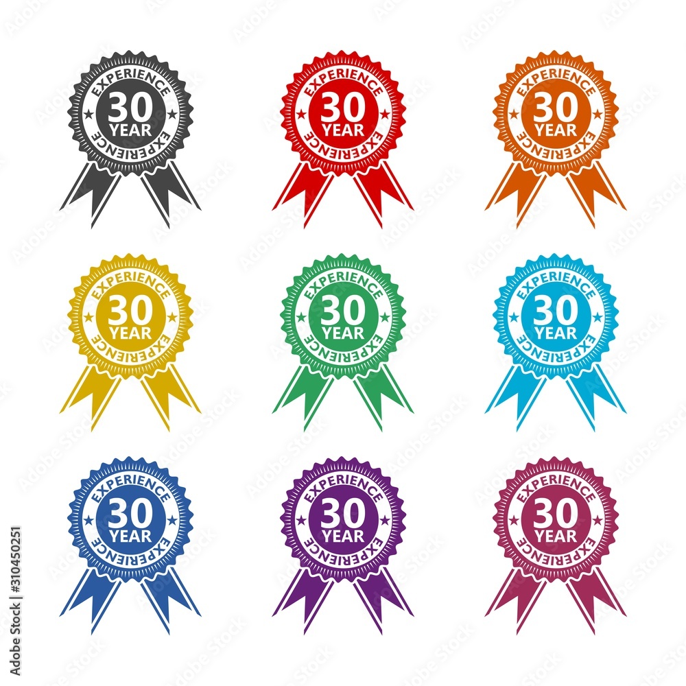 Thirty years experience color icon set isolated on white background Thirty years experience color icon set isolated on white background