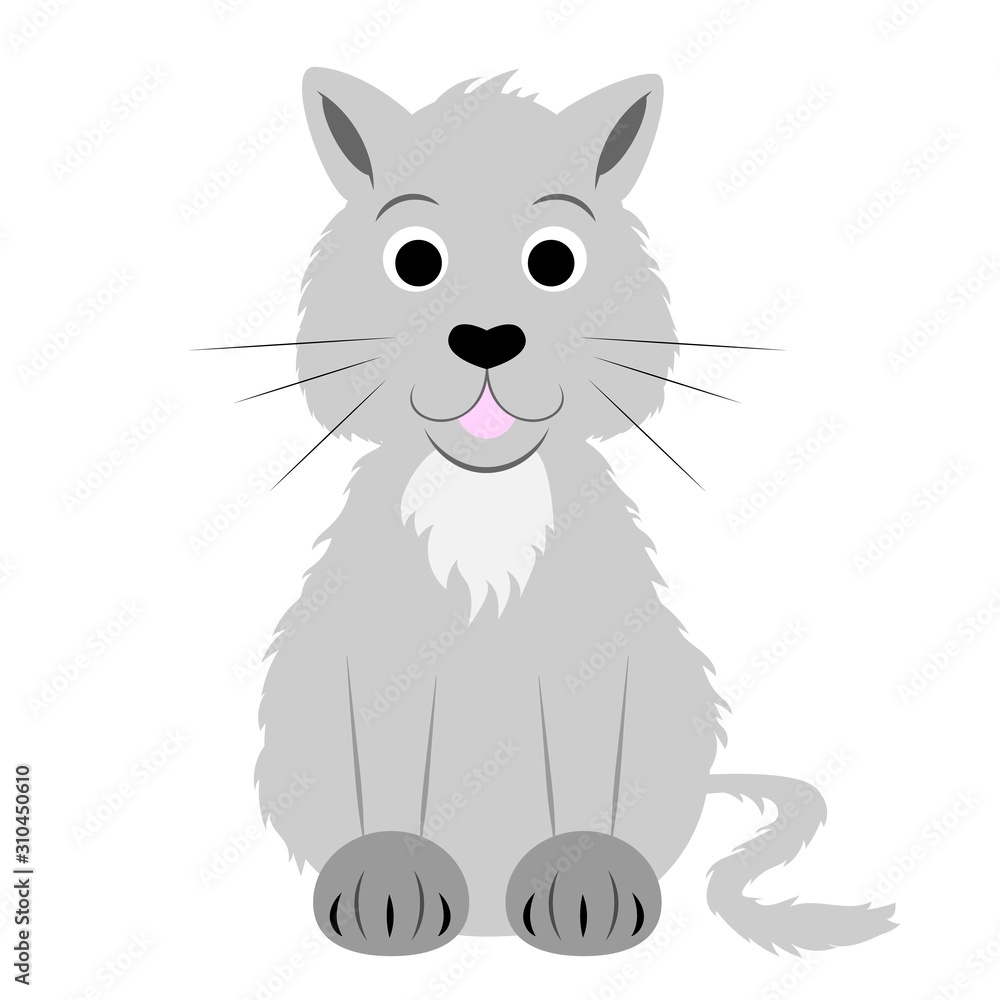 Obraz premium Cartoon kitten. Gray cat. Vector illustration on a white background. Drawing for children.