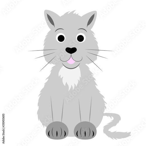 Cartoon kitten. Gray cat. Vector illustration on a white background. Drawing for children.