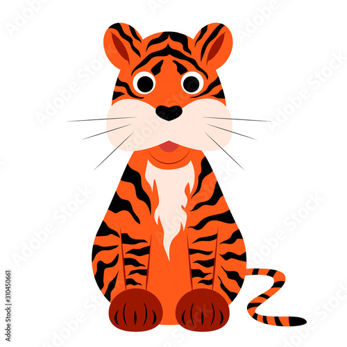 Cartoon tiger. Vector illustration on a white background. Drawing for children.
