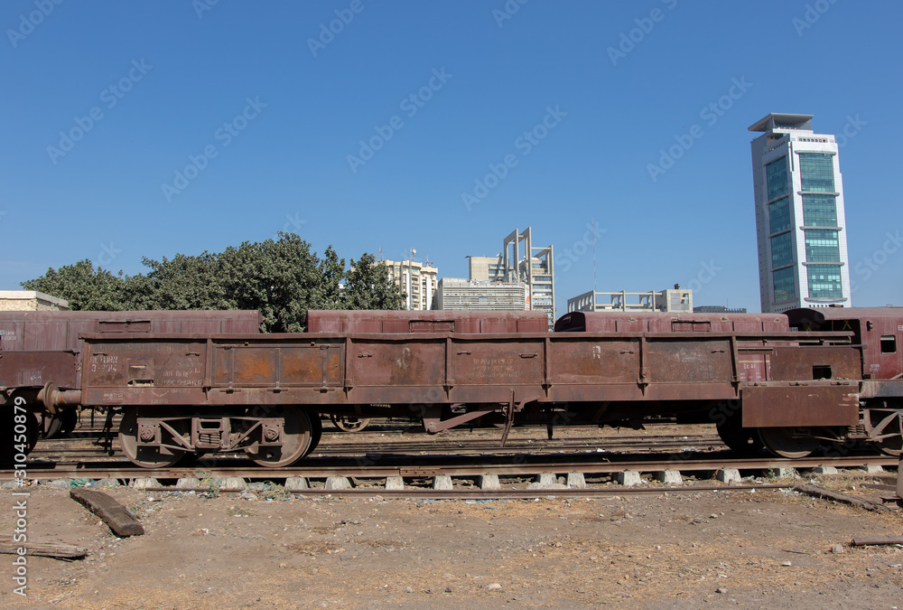Naklejka premium Freight Train boogie on a city station in Karachi