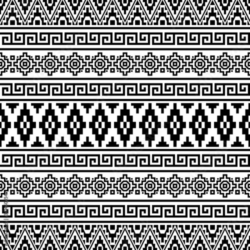 Seamless Ethnic Pattern Illustration vector with tribal design in black and white color photo