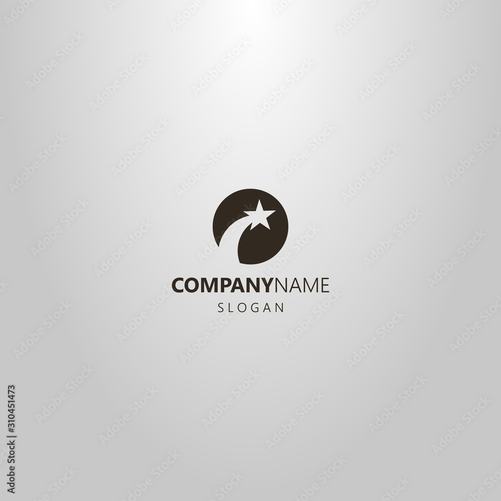 black and white simple vector negative space round logo of a flying star or comet black and white simple vector negative space round logo of a flying star or comet