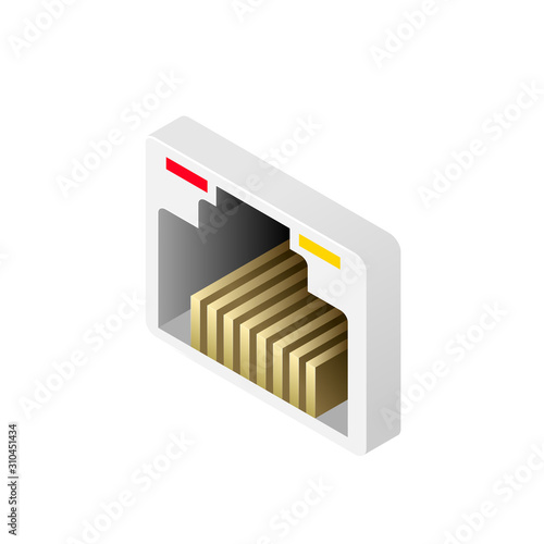 Isometric Ethernet port isolated on white background. Network socket icon, wireless wi-fi router internet data connector. Vector illustration for web, design, app, infographics