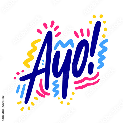Ayo! Lettering for banner, poster and sticker concept with Armenian text Yes. Icon message yes on white background. Calligraphic simple logo. Vector Illustration