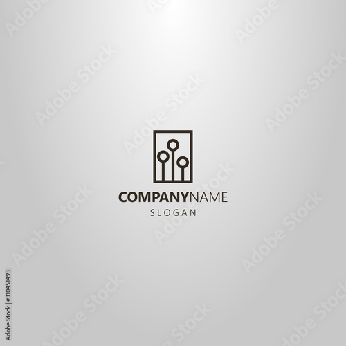 black and white simple vector geometric line art logo of three tree silhouettes in a rectangular frame