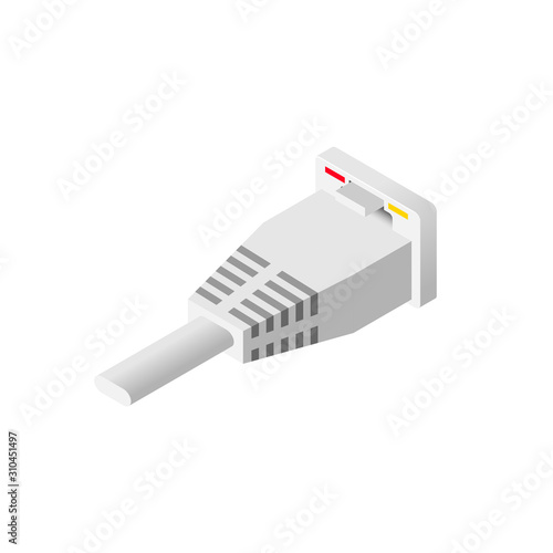 Isometric Ethernet port and LAN cable isolated on white background. Network socket icon, wireless wi-fi router internet data connector. Vector illustration for web, design, app, infographics